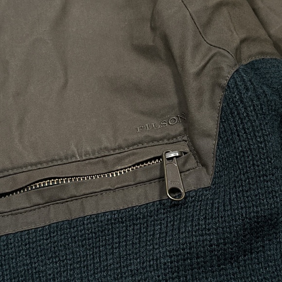 CC Filson Waterfowl Wool Waxed Canvas 1/4 Zip Green Sweater Mens Small - Picture 4 of 11